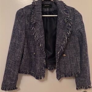 Zara Blue Tweed Blazer with Fringe